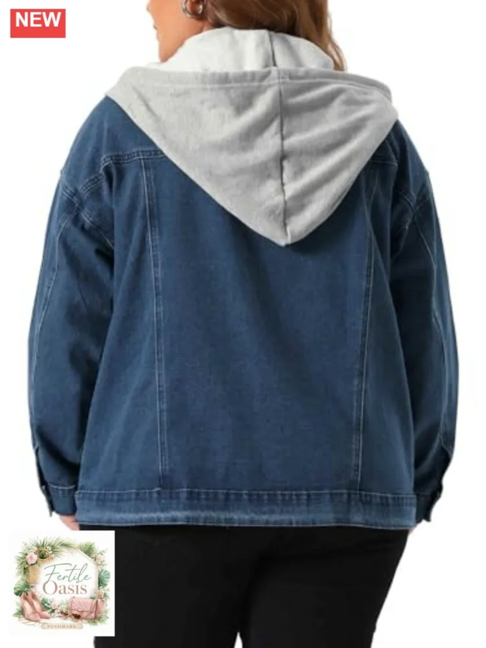 Plus Size Denim Jacket Detachable Hood Button Down Cargo Pockets